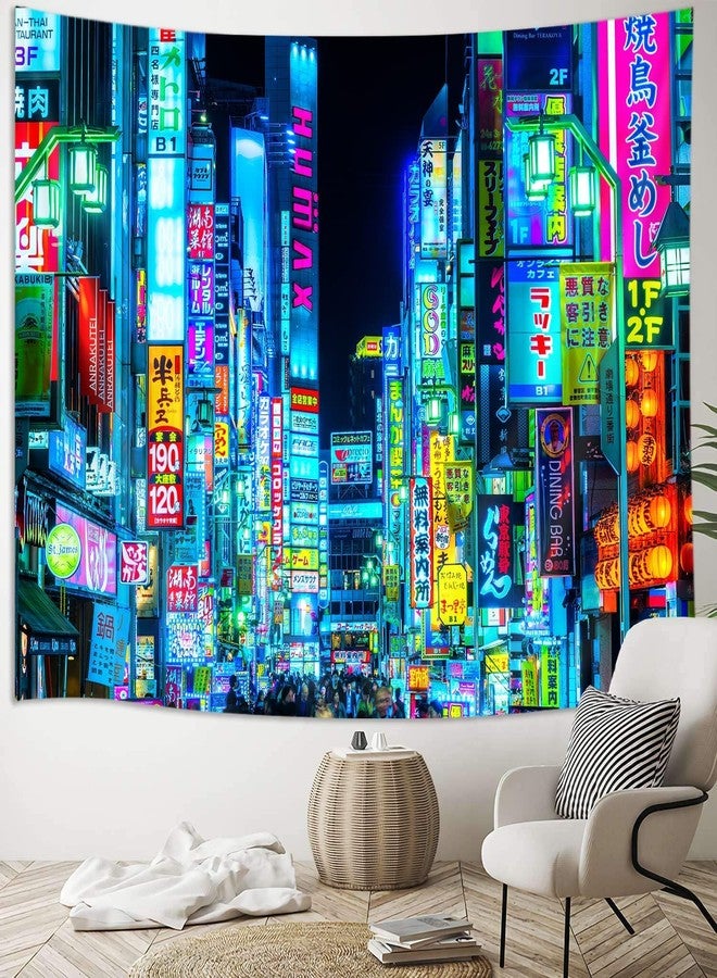 iTapnoom Japanese Anime Tapestry Neon Punk Futuristic City Tapestry Wall Hanging for Men Boys Bedroom Cool Future Japan Tokyo Vaporwave Tapestries Dorm Home Decor 80X60Inch - Image 4